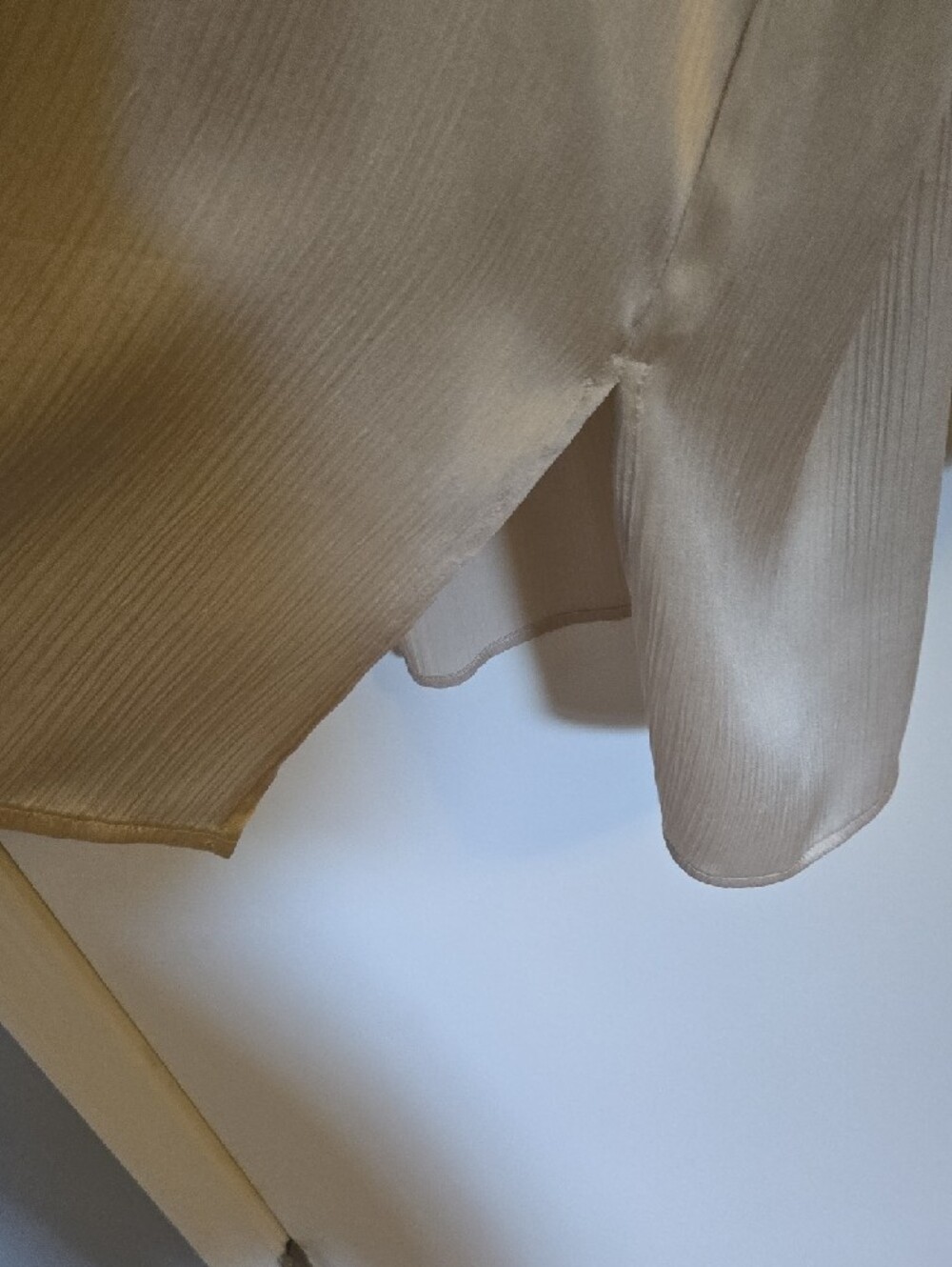 Eileen Fisher Silk Satin Mandarin Collar Button-Down Blouse in Cream - Picture 5 of 6